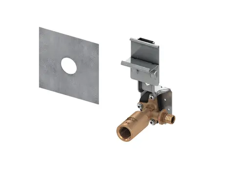 TECE Armaturenanschluss aus Siliziumbronze mit einer Wandscheibe, montierbar für Sanitärinstallationen, Darstellung der einzelnen Komponenten.
